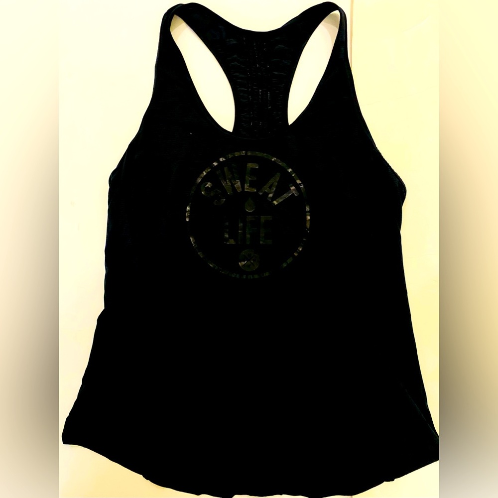 Lululemon Black Tank Top with ‘Sweat Life’ logo size 12